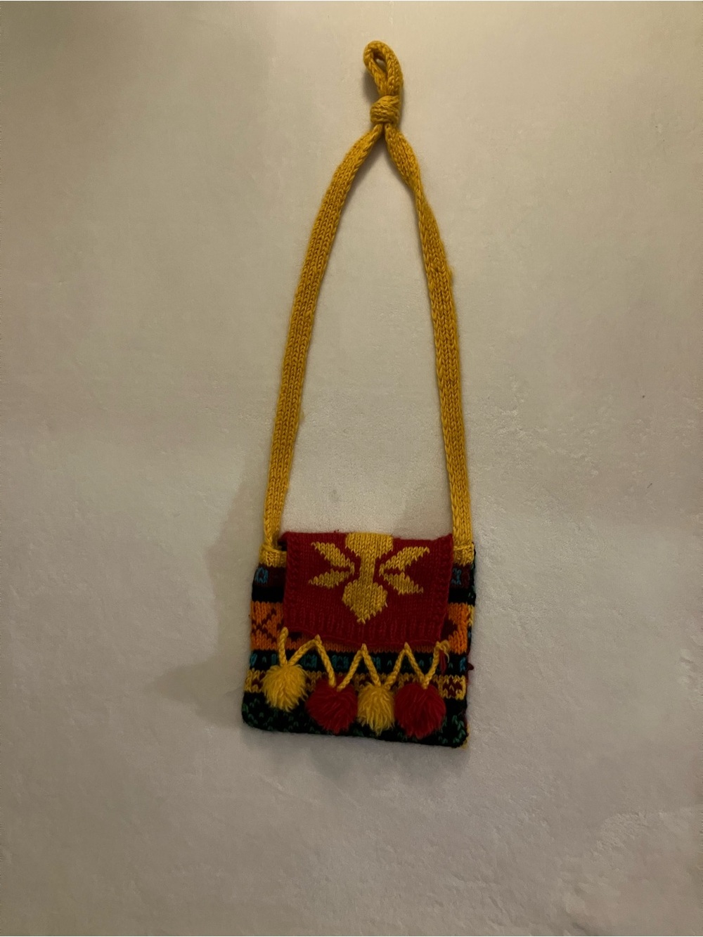 Unique Boho Hippie Wool Knit Red & Yellow Pattern Bag